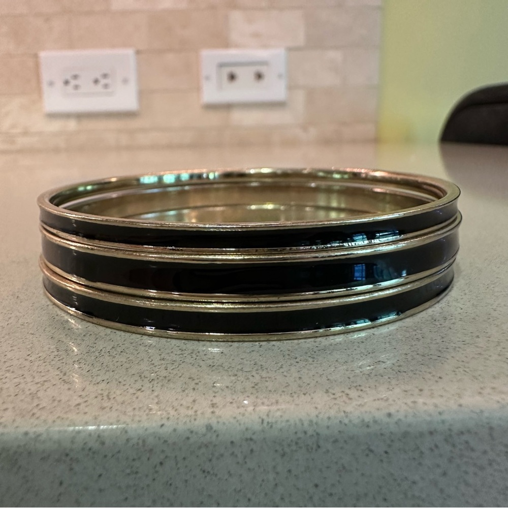 Black Gold Tone Enamel Bangle Bracelet Set